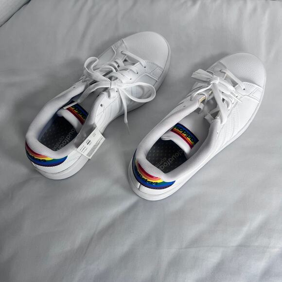 Hard to Find NWT Adidas Grand Court Pride Rainbow White Sneakers FY4289 W 8 - Picture 6 of 10